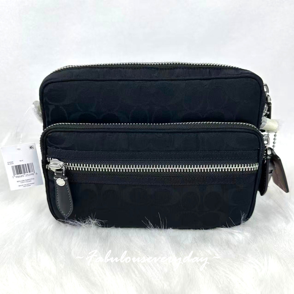COACH Men Dakota Crossbody in Signature Nylon Silver/Black CER09 NWT